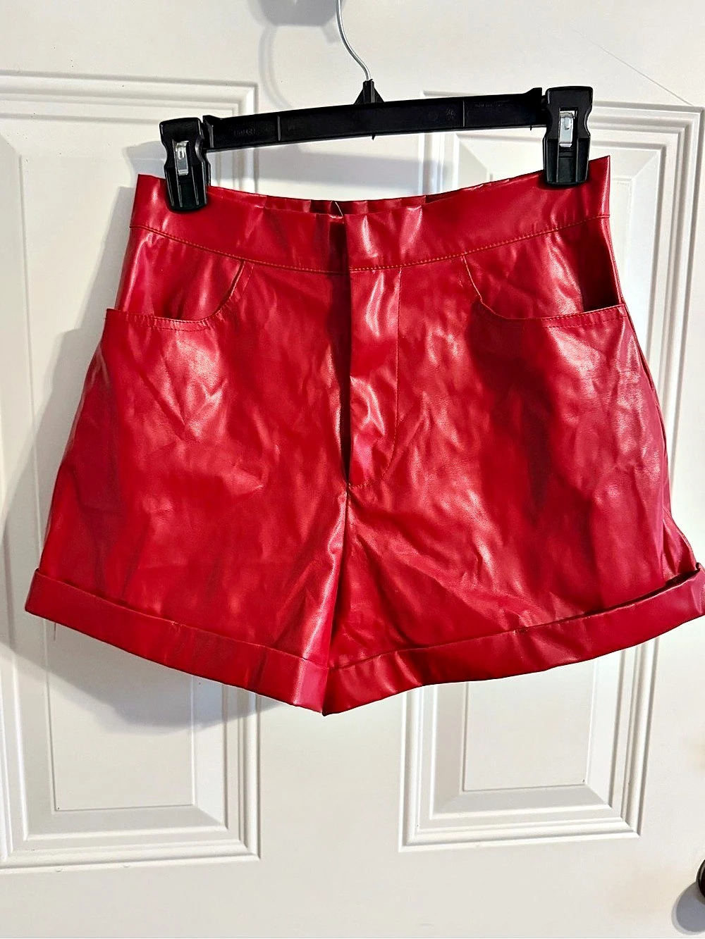 day + moon High-Waist Red Faux Leather Shorts Size Medium